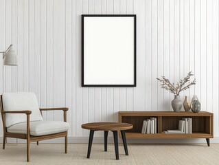 Modern Living Room Interior Design with Wood Furniture and White Walls