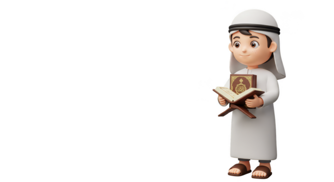 3d Rendering Illustration of Muslim Man Holding Quran with Transparent Background