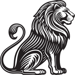 Black and white tribal lion head tattoo illustration design featuring wild animal art and decorative ornamental elements