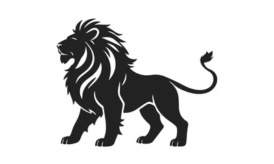 Lion silhouette vector, wild animal art, majestic lion illustration, powerful predator logo, black lion design