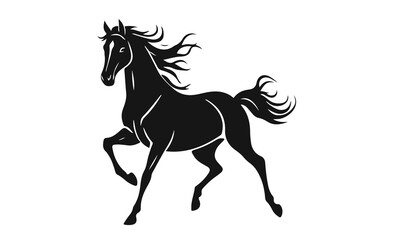 Horse silhouette vector, black stallion art, walking horse logo, elegant animal design, wild horse illustration