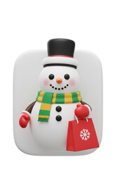 3D Snowman Shopping with Festive Christmas Scarf Decoration in White