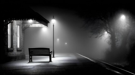 Foggy Night at the Train Station: A Black and White Masterpiece