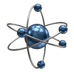 Atom model with orbiting electrons isolated on transparent background