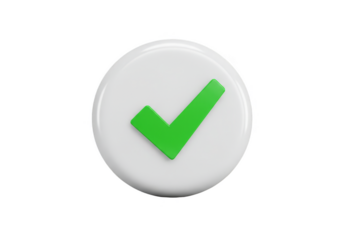 3d Rendering of Green Check Mark Symbol on White Circle Button