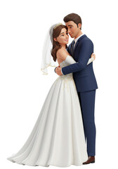 3D Rendering of Wedding Couple Embracing with Transparent Background