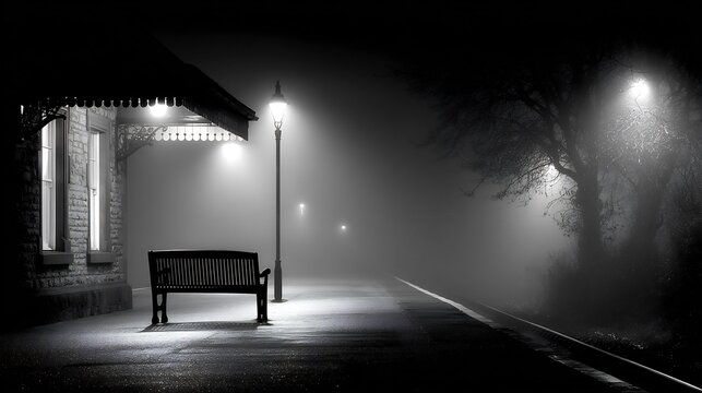 Foggy Night at the Train Station: A Black and White Masterpiece