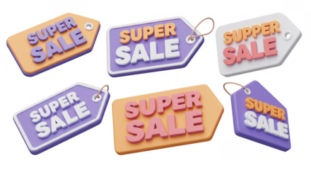 3D Super Sale Tags Illustration with Price and Discount Label