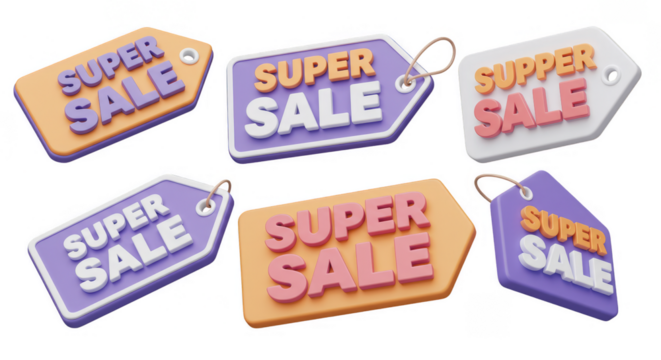 3D Super Sale Tags Illustration with Price and Discount Label