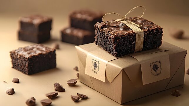 32. Clean product layout of boxed brownies with logo card and decorative wrap
