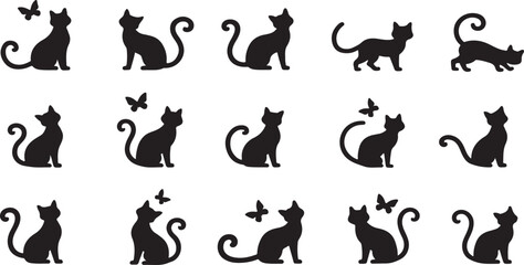 A diverse collection of domestic animal silhouettes including cats, dogs, and rabbits, perfect for vector illustrations or pet-themed designs