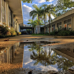 an outdoor school in South Florida, concrete corridors with square concrete pillars