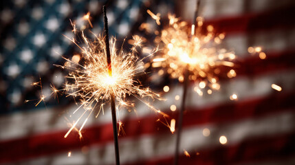 Sparklers with american flag background. Happy 4th of July concept
