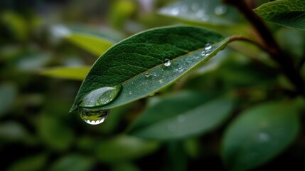 Vibrant green leaf adorned with sparkling water droplets, a refreshing close-up of nature's purity