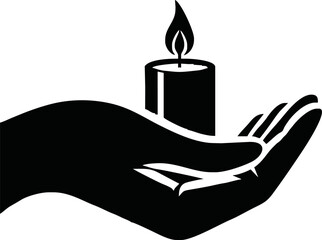 Silhouette of hand hold candle light vector style on white background