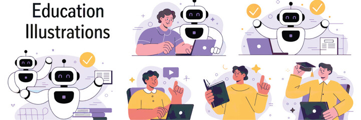 Education illustrations isolated on transparent background