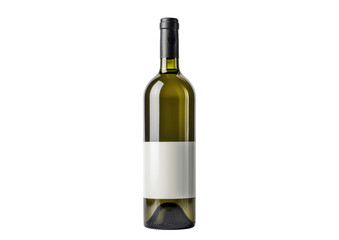 green bottle of wine with blank white label isolated on white or transparent png