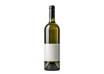 green bottle of wine with blank white label isolated on white or transparent png