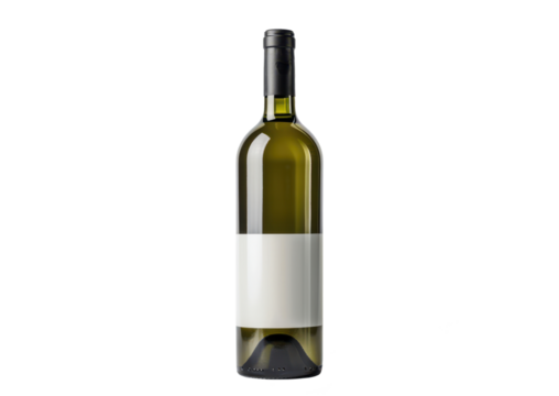 green bottle of wine with blank white label isolated on white or transparent png