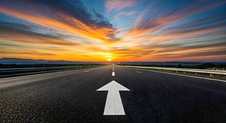 Road and sky with clouds at sunset ,panoramic view