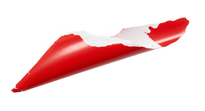 Abstract Red Peeled Paper Texture Isolated on Transparent Background