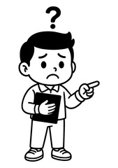 Obraz premium Confused Businessman Holding a Document Pointing