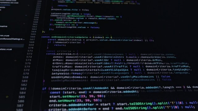 Vibrant programming code displayed on a dark computer screen, illustrating modern software development, digital technology, and advanced backend processes for IT professionals - Powered by Adobe