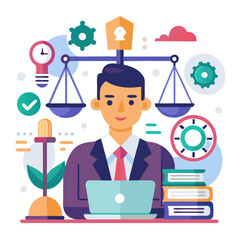 Intellectual property and copyright law concept Regulations enforcement law and justice policy Lawyer working with legal advice modern flat design simple vector illustration isolated transparent