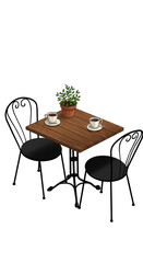 Cafe Table with Coffee and Plant Illustration Transparent Background