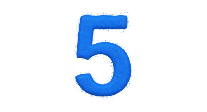 Blue Number Five 3D Render Isolated Transparent Background Font