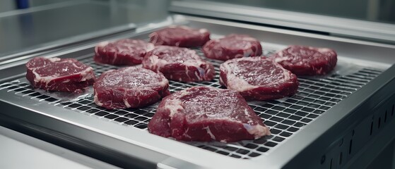 Fresh Beef Cuts on Grill Ready for Cooking in Modern Kitchen Environment