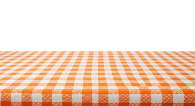 Checkered Tablecloth Orange and White Pattern Fabric Isolated Background