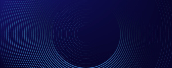 Abstract blue glowing geometric lines on dark blue background. Modern shiny blue circle lines pattern. Futuristic technology concept. Suit for cover, poster,