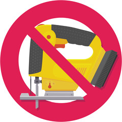 Yellow jigsaw with a circular red strikethrough prohibition symbol in flat design style (cut out)