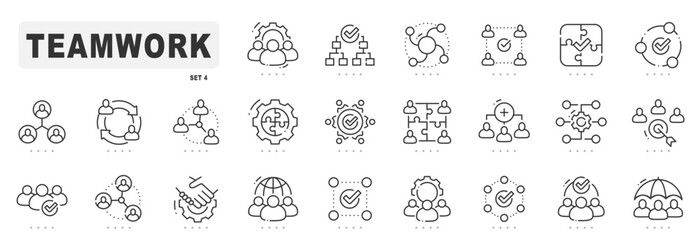 Teamwork related line icons. Together, partnership, cooperation etc. Editable stroke