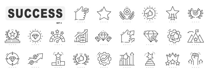 Success related line icons. Award, star, target etc. Editable stroke