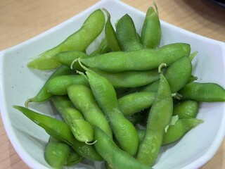 Green soybeans in a bowl