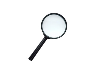 A black magnifying glass is isolated on transparent background