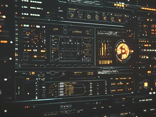 Futuristic Interface Display with Data and Graphical Elements