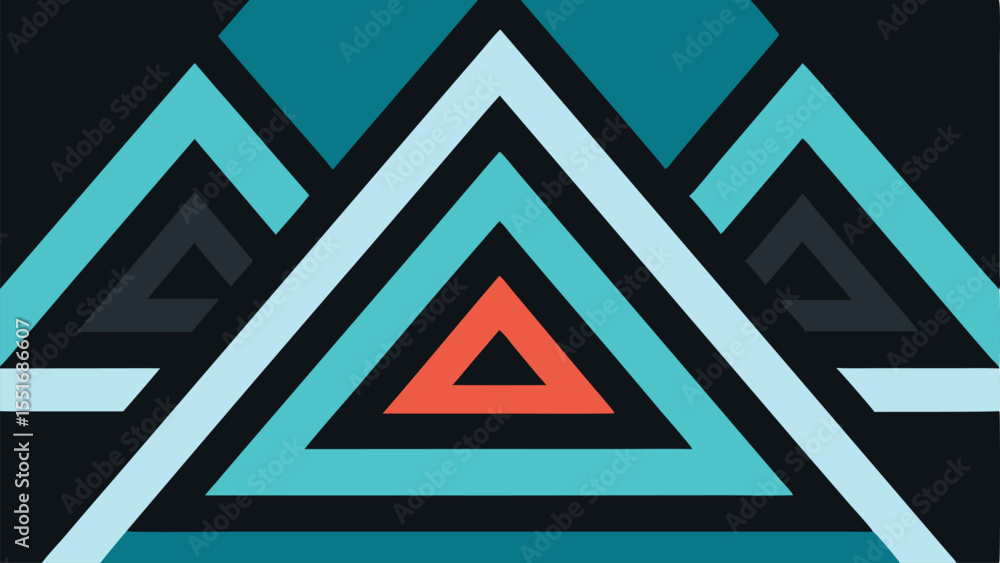 Poster geometric abstract design featuring triangles in various shades and color combinations