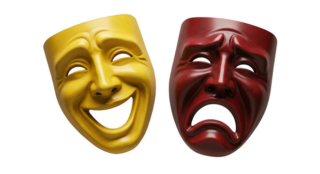 Dramatic Theater Masks Tragedy and Comedy with Transparent Background