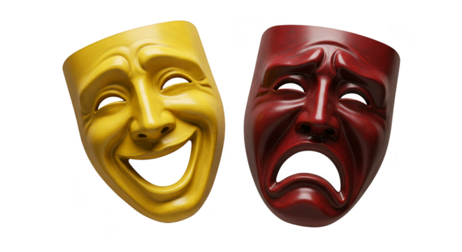 Dramatic Theater Masks Tragedy and Comedy with Transparent Background