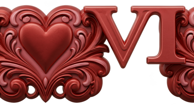 Decorative Love Heart Valentine Ornate Vintage Red Floral Illustration