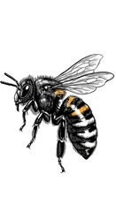 Detailed Bee Illustration Flying Insect with Transparent Background