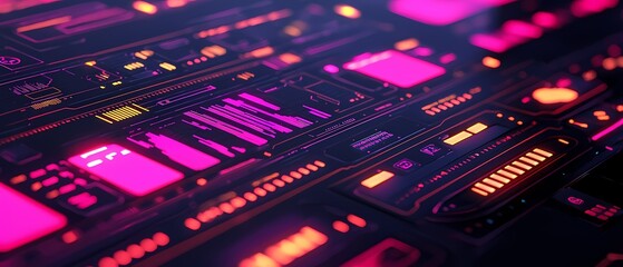 Fototapeta premium Futuristic Digital Interface with Neon Colors and Abstract Patterns
