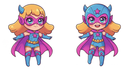 Chibi Superhero Illustration with Star Symbol and Transparent Background