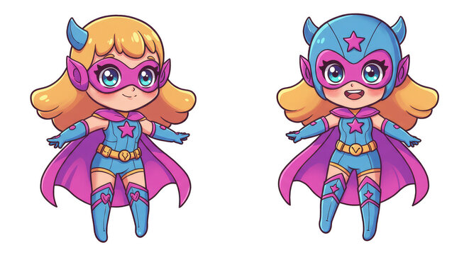Chibi Superhero Illustration with Star Symbol and Transparent Background