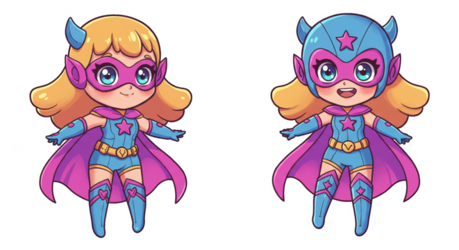 Chibi Superhero Illustration with Star Symbol and Transparent Background
