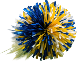 Vibrant blue, yellow, white cheerleading pom pom for team sports and spirit