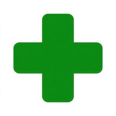 Fototapeta premium Simple green plus symbol with rounded corners on a clean white background representing health and medicine